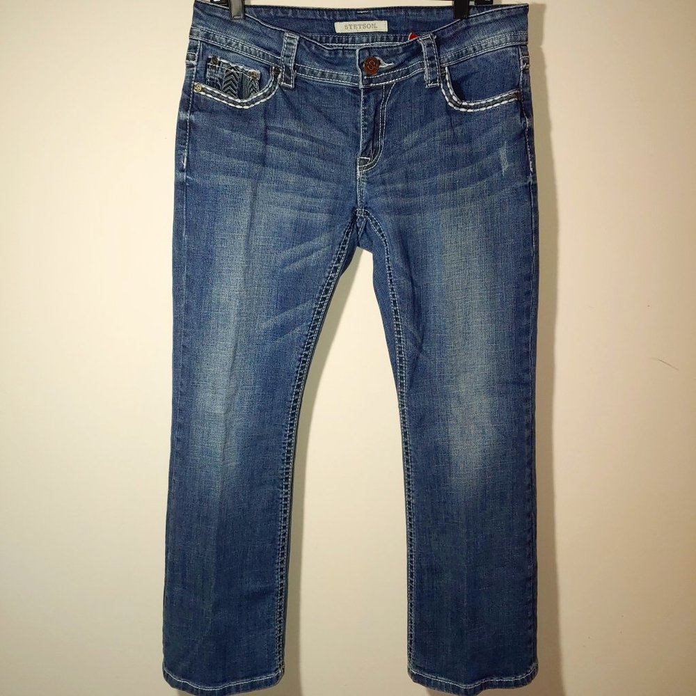 Stetson Hollywood Bootcut Jeans Embroidered Size 14 Short Blue